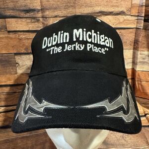 Dublin Michigan The Jerky Place Hat Cap Black Adjustable Flame Cobra Headwear